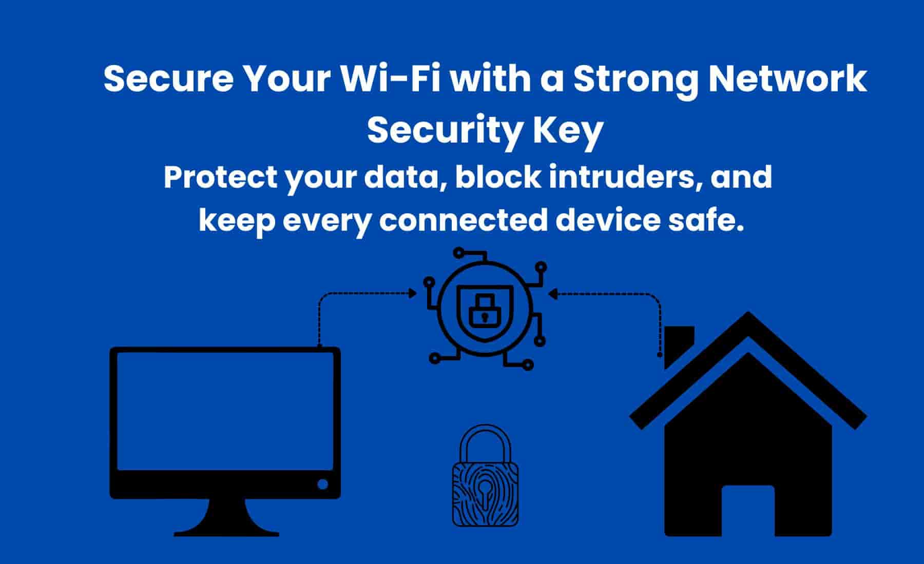 Secured Wi-Fi network represented by a padlock over a wireless symbol to illustrate the importance of a network security key