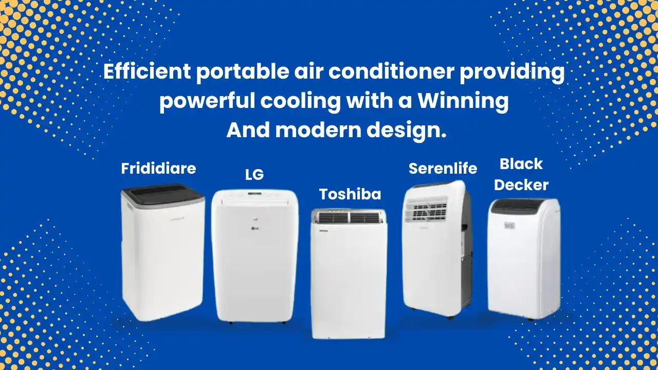 The modern portable air conditioner is cooling a small apartment living room.