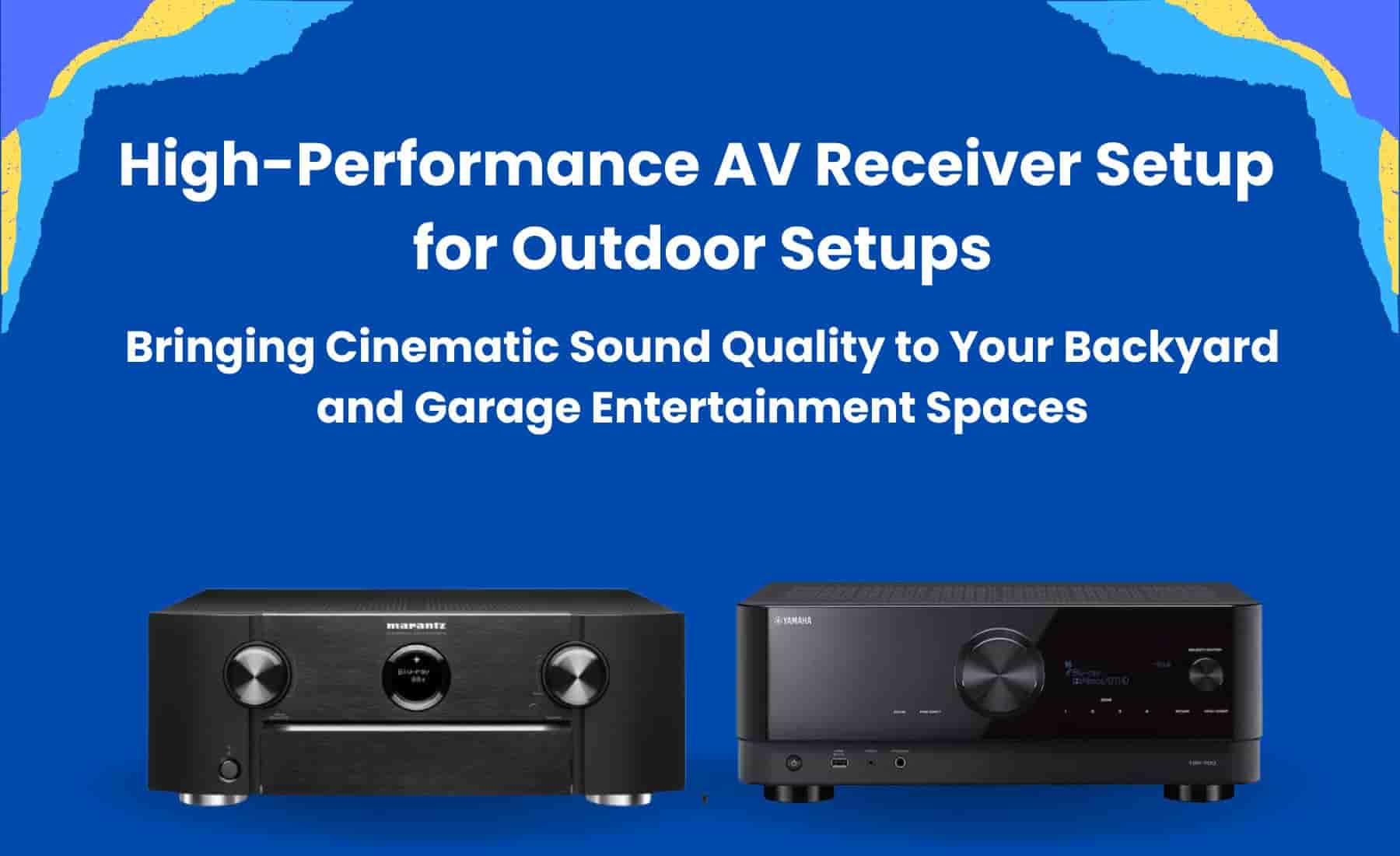 “AV receiver setup in a garage home theater with surround sound and projector screen”