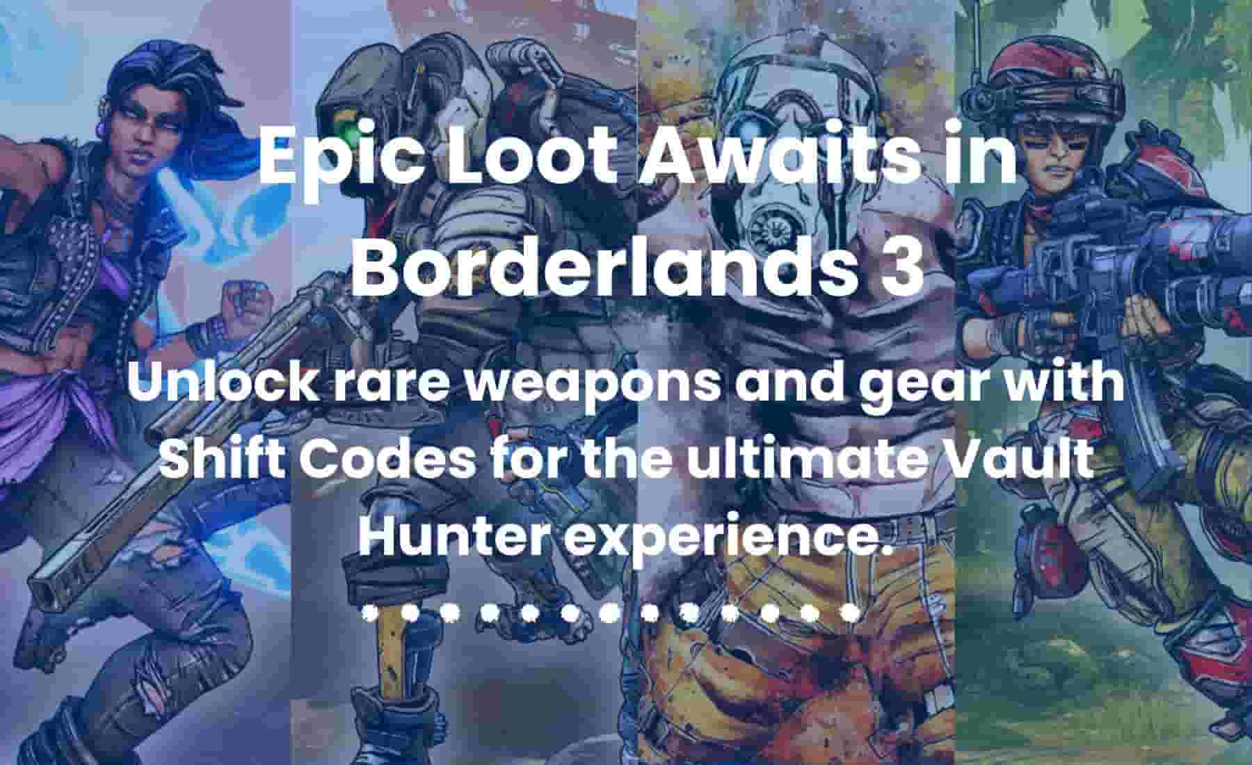 Four Vault Hunters from Borderlands 3 standing in dynamic poses, showcasing their unique combat styles and weapons with vibrant background art.