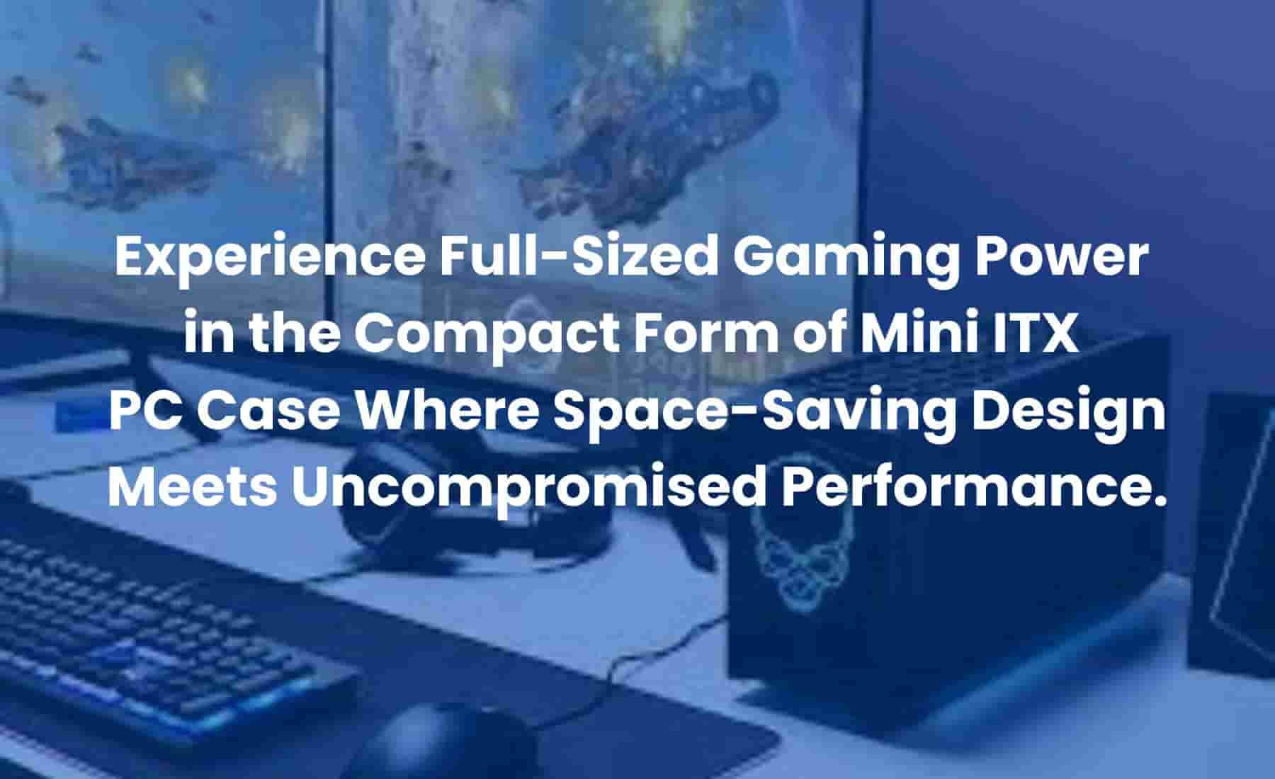 Compact Mini ITX gaming PC build with RGB lighting and high-end GPU inside a small form factor case.