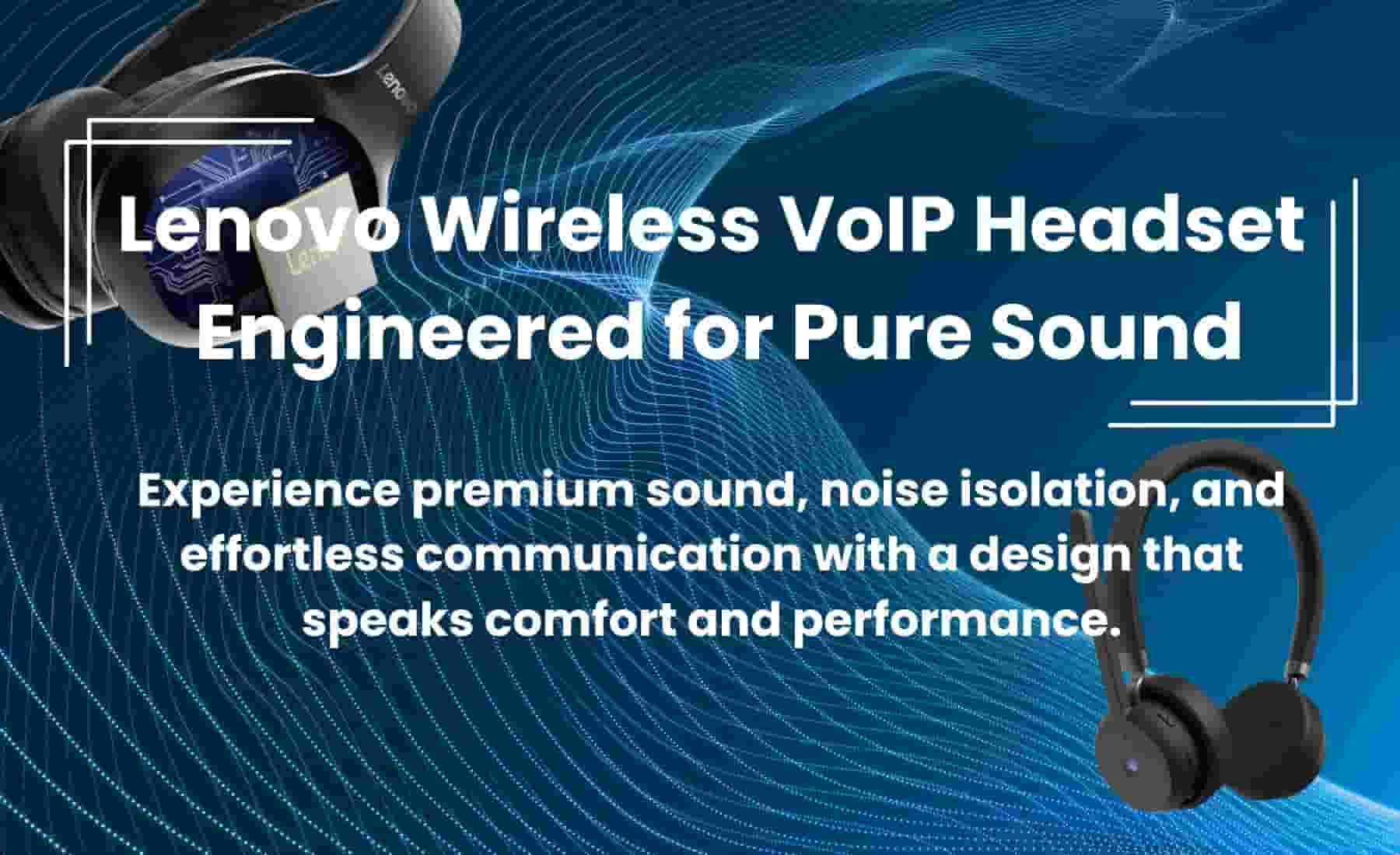 Lenovo Wireless VoIP Headset on wave-pattern background