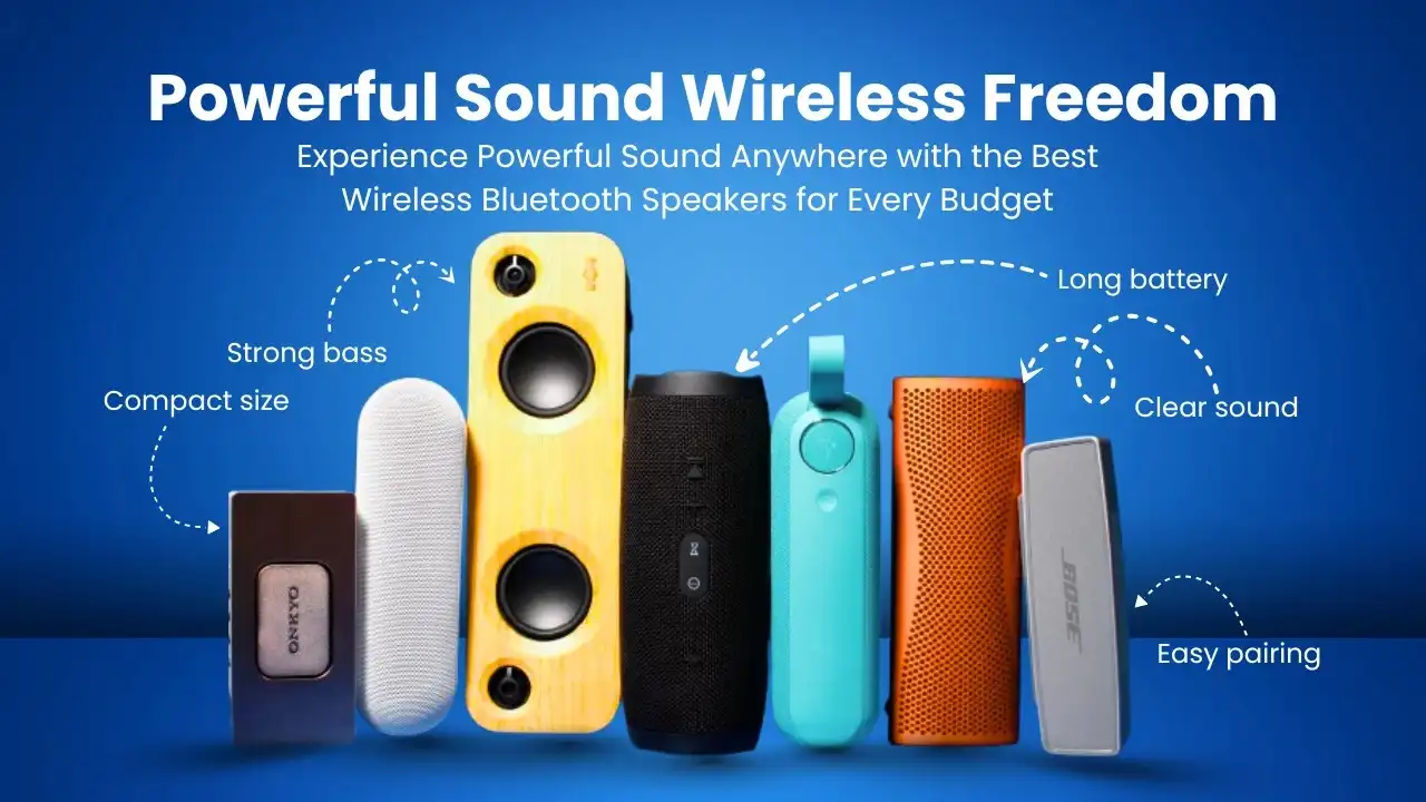 Top 5 Wireless Bluetooth Speakers for Every Budget with modern portable designs from Logitech, Jabra, BeFree, Lenovo, and Microlab.